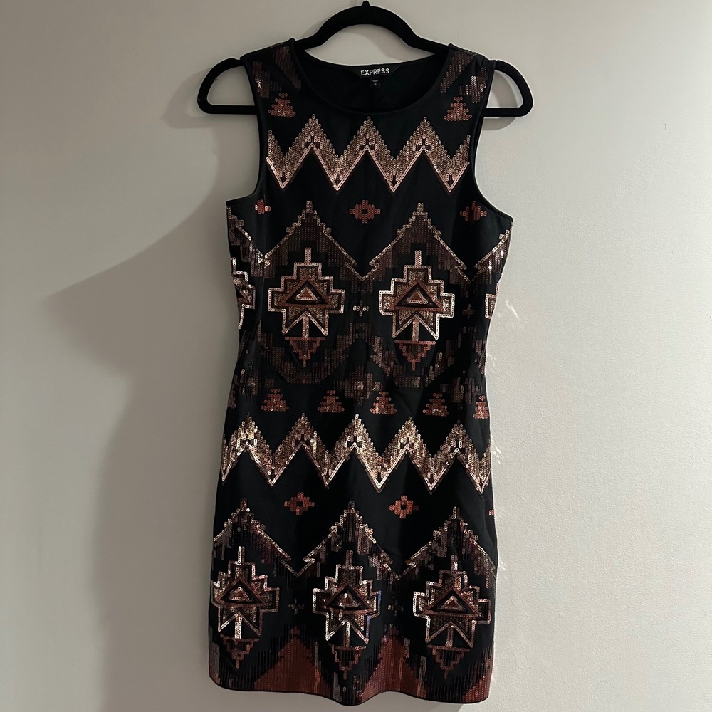 Express Black Sequin Geometric Pattern Sleeveless Mini Dress Women's Size S
